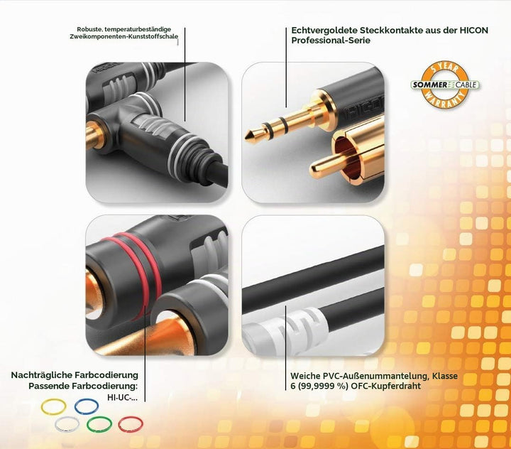 Sommer Cable Basic+ 30cm kurzes Cinchkabel Stereo Patchkabel HICON HI-CM03 RCA Stecker 0,3m - HBP-C2