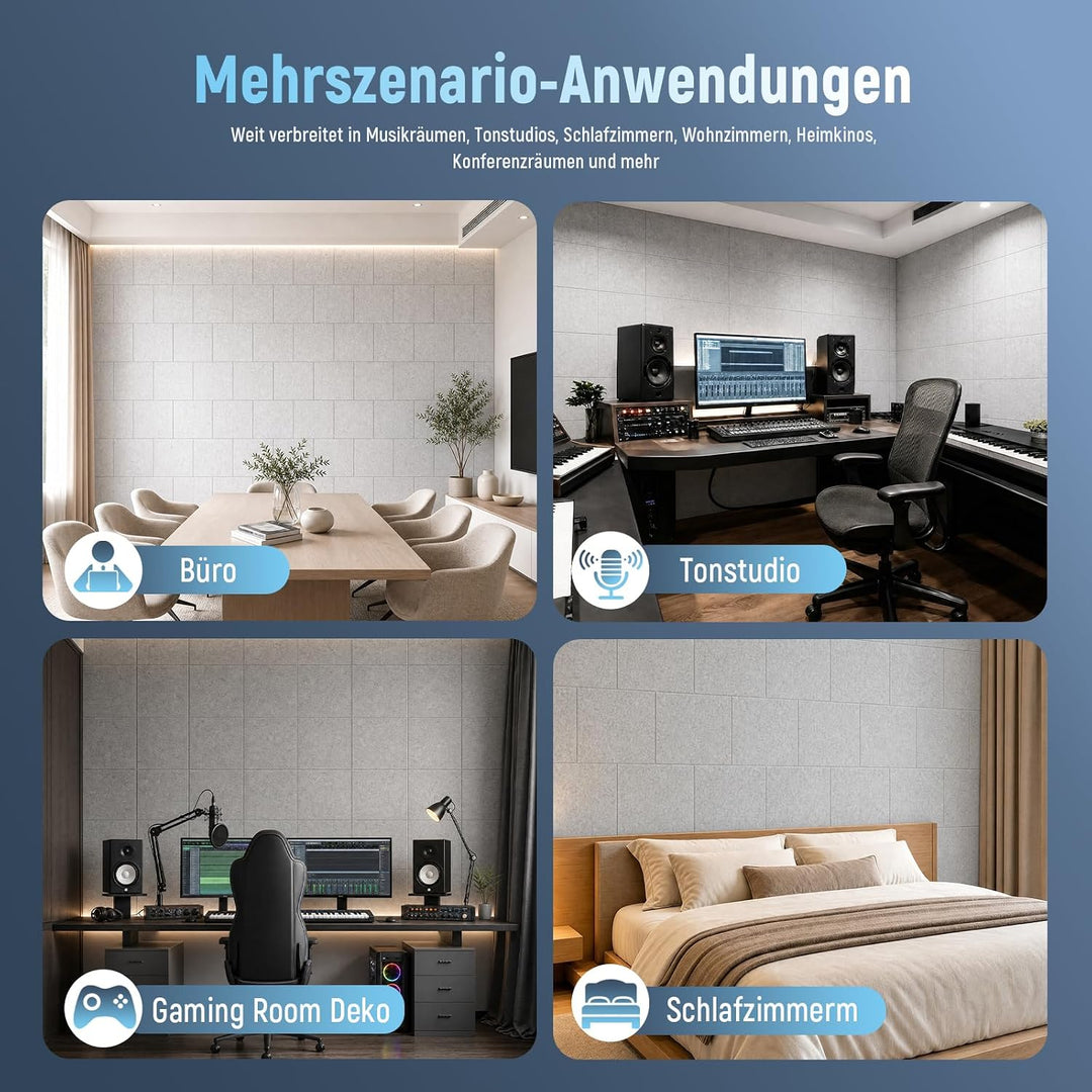 Akustikpaneele Selbstklebend für Wänd - Schallschutz Filz Wandpaneele 12-pack Grau Quadratisch, 12-p