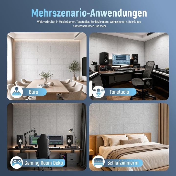 Akustikpaneele Selbstklebend für Wänd - Schallschutz Filz Wandpaneele 12-pack Grau Quadratisch, 12-p