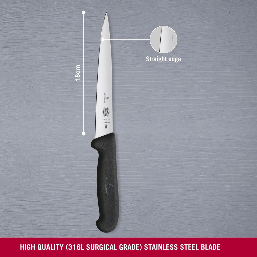 Victorinox, Fibrox, coltello per affettare, 18 cm, lama flessibile, lavabile in lavastoviglie, color