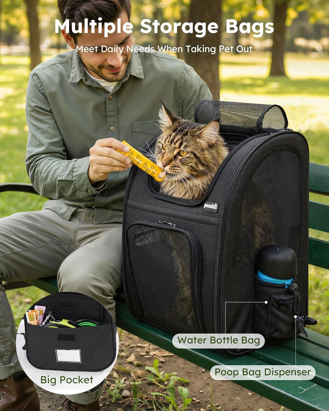 pecute Haustier Rucksack mit Netzfenster, Tragbare und Faltbare Katzentasche, Atmungsaktive und Leic