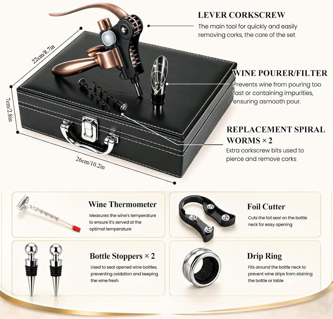Korkenzieher Wein Set, Weinöffner Korkenzieher Sommelier Set Lederbox-bronze, Lederbox-bronze