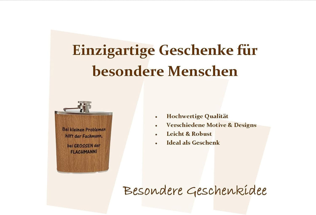 Edelstahl Flachmann 170ml in Holzoptik – Ideal für Unterwegs, Robust &amp; Langlebig, Trinkflasche, Gesc