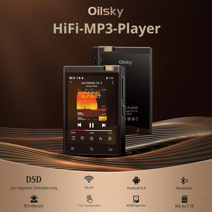 HiFi MP3 Player, Oilsky 80GB Android 9.0 Spotify MP3 mit Bluetooth und WiFi, 2,8&