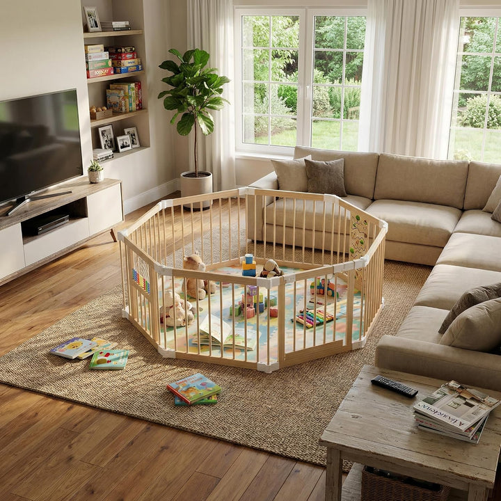Laufstall Baby Holz Laufgitter &amp; -Ställe mit 2 Spielcenter, Laufgitter Kid mit Tür Playpen For Baby