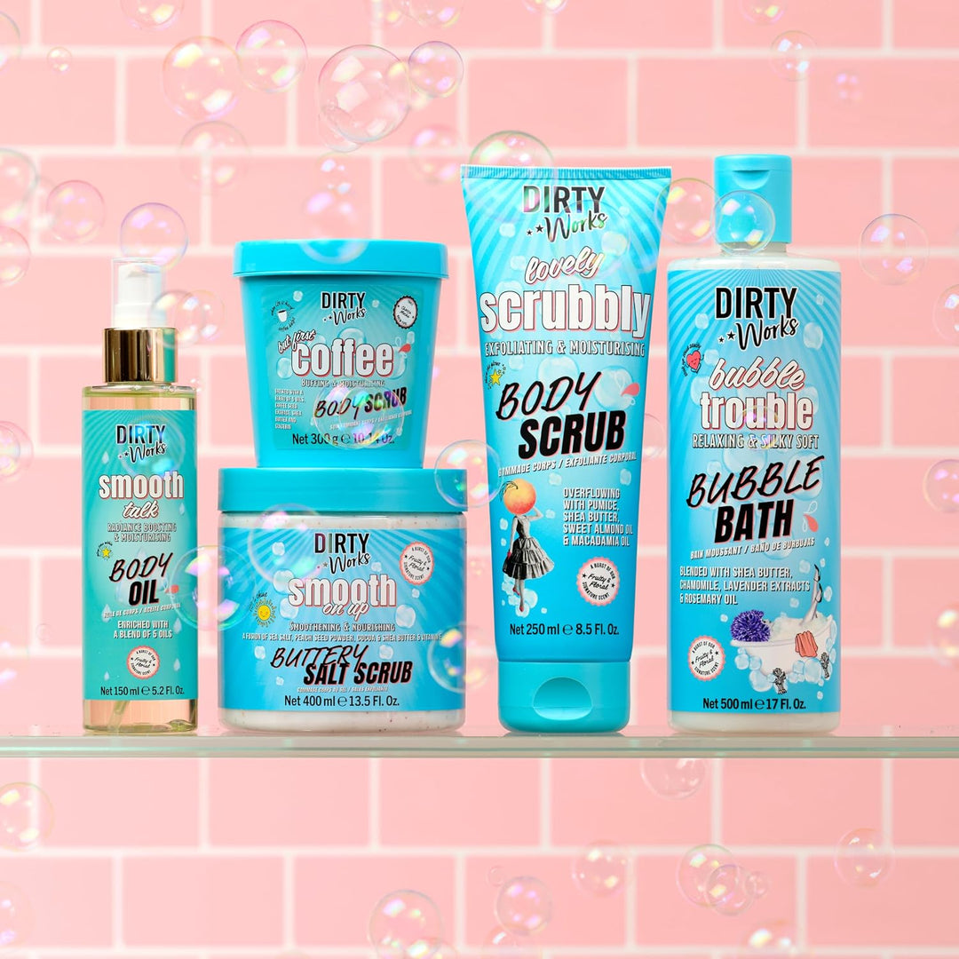 Dirty Works Body Scrub | Smooth On Up Buttery Salt Scrub | Natural Sea Salt Skin Exfoliant with Vita