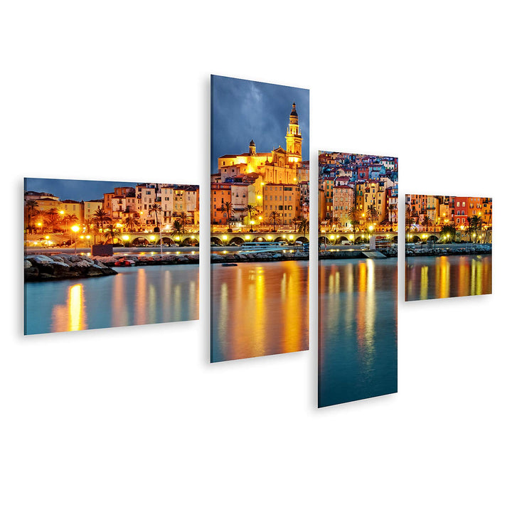 islandburner Bild auf Leinwand Provence Dorf Menton Nach Sonnenuntergang Bilder Wandbilder Poster Le