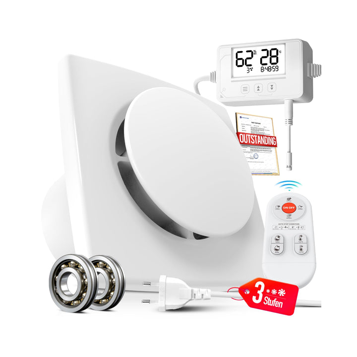 SBONNI Badlüfter mit Feuchtigkeitssensor Temperatursensor Timer - 3 Stufen WC Lüfter 100mm mit Fernb