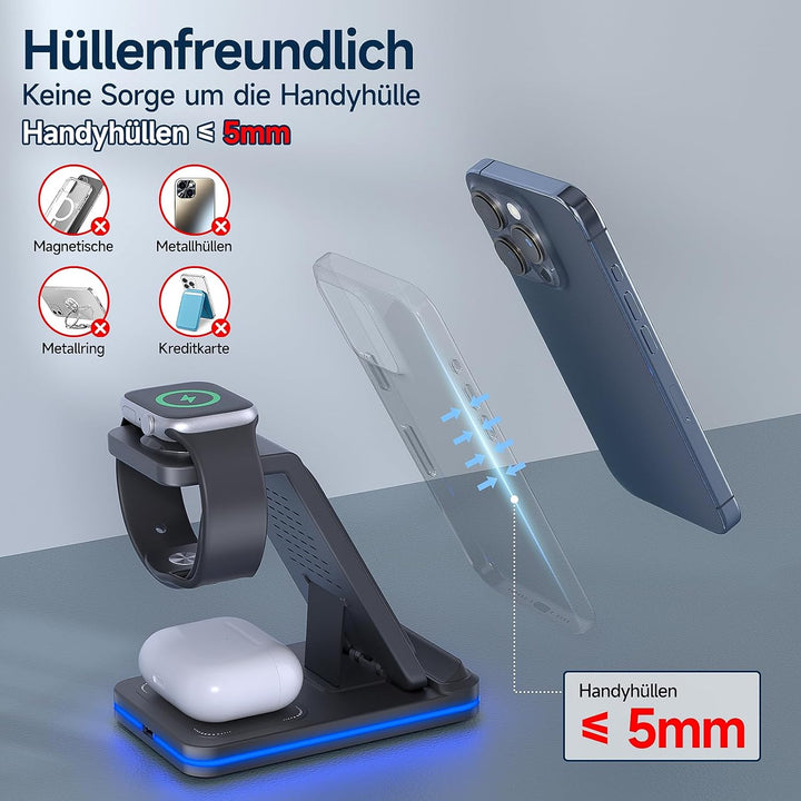 MANKIW 3 in 1 Ladestation für iPhone, iWatch und AirPods Schwarz, Schwarz