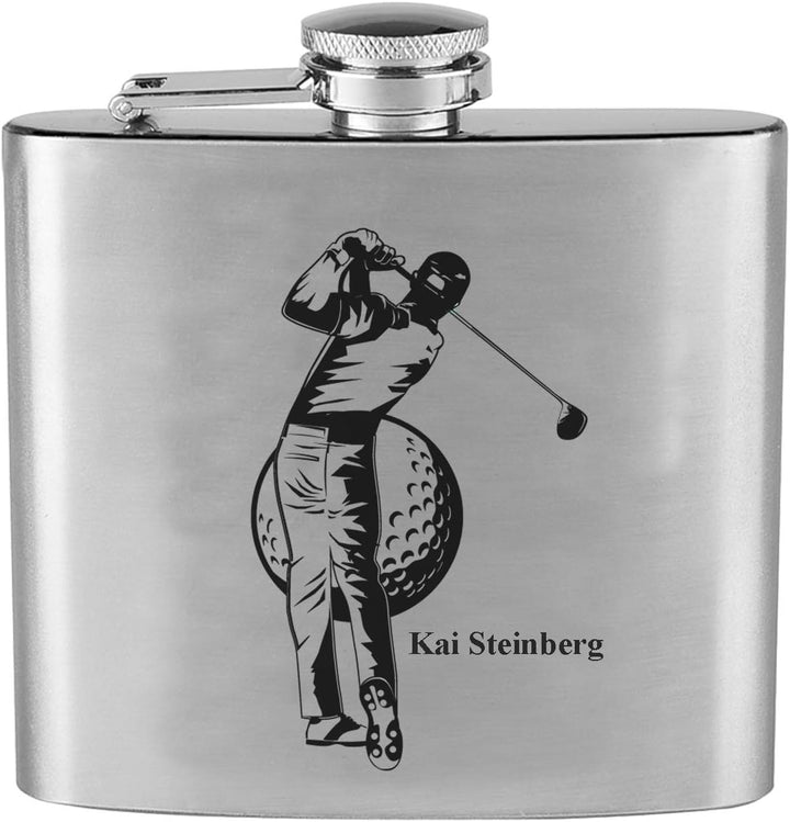 generisch Flachmann mit Gravur Golf mit Wunschgravur, Original Edelstahl personalisiert, Golfspieler