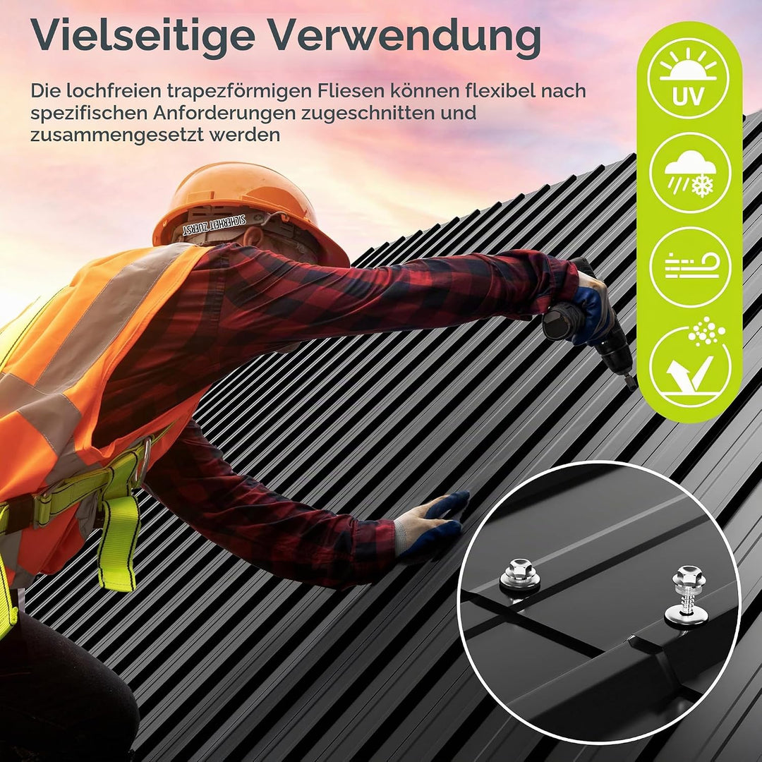 Mondeer 14x Trapezbleche, 8 m² Dachblech aus verzinktem Stahl Schwarz, Schwarz