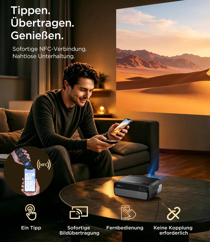 Tragbarer Smart Beamer 1080P mit 4K-Unterstützung, 1800 ANSI, WiFi 6 &amp; Bluetooth 5.4, 35W Dolby Audi