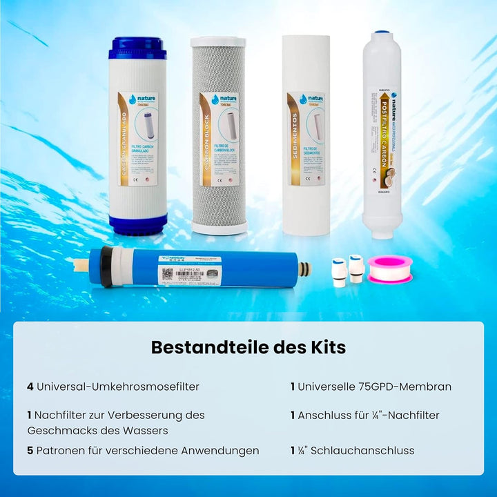 NATURE WATER PROFESSIONALS - Set mit 4 Universalfiltern für Umkehrosmose — inklusive Vontron-Membran