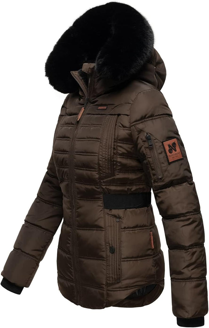 Navahoo Designer Damen Winter Jacke Steppjacke Winterjacke Stepp gesteppt B844 XS Braun, XS Braun