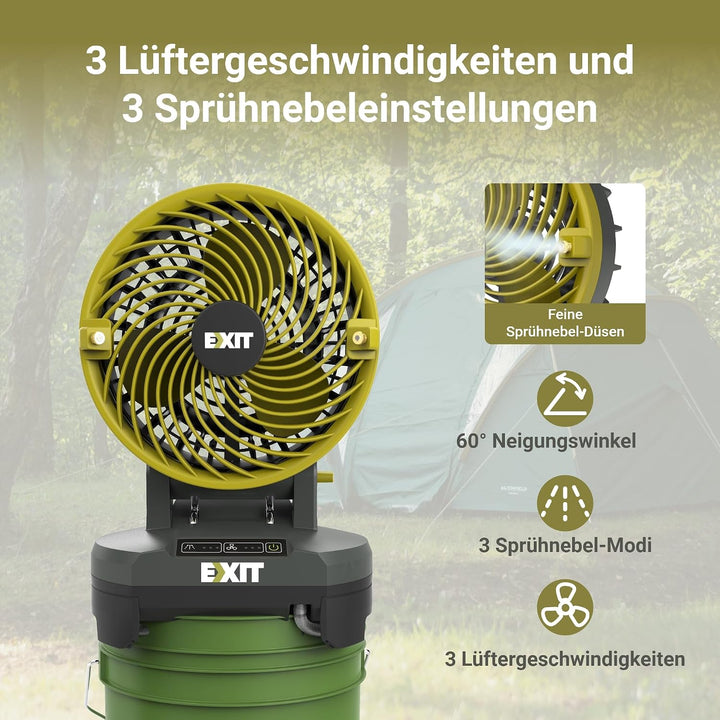 EXIT Akku-Nebelventilator EX022 20V,ideal für Camping, Grillpartys &amp; Strand