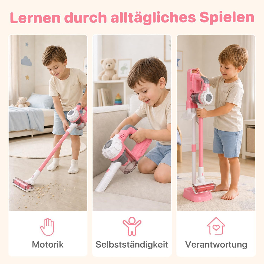 3-in-1 Kinderstaubsauger Spielzeug mit echter Saugfunktion Rosa, Rosa
