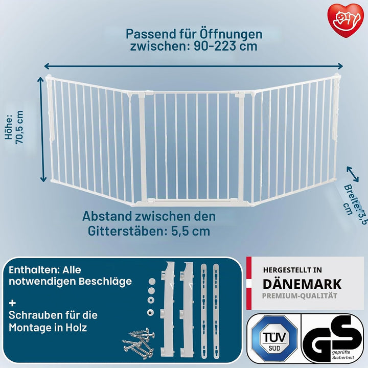 Baby Dan Konfigurationsgitter / Kaminschutzgitter Flex L, 90 - 223 cm - Hergestellt in Dänemark und