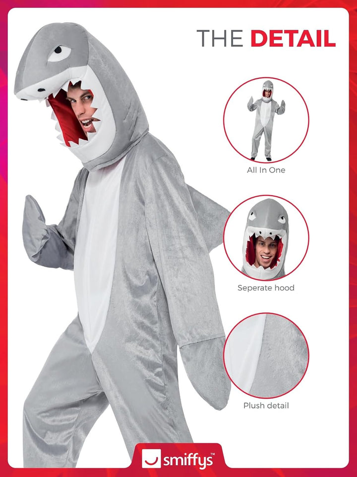 Smiffys, Herren Hai Kostüm, Bodysuit und Kopfteil, One Size, 43815 Einheitsgrösse, Einheitsgrösse