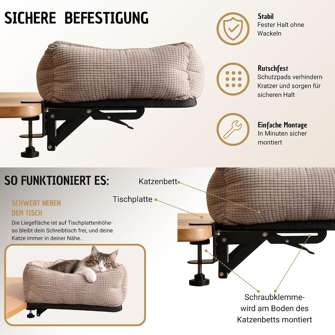 Generisch Katzenbett Schreibtisch – Cat Desk Bed, Katzenbett für Schreibtisch - mit Stabiler Metallh