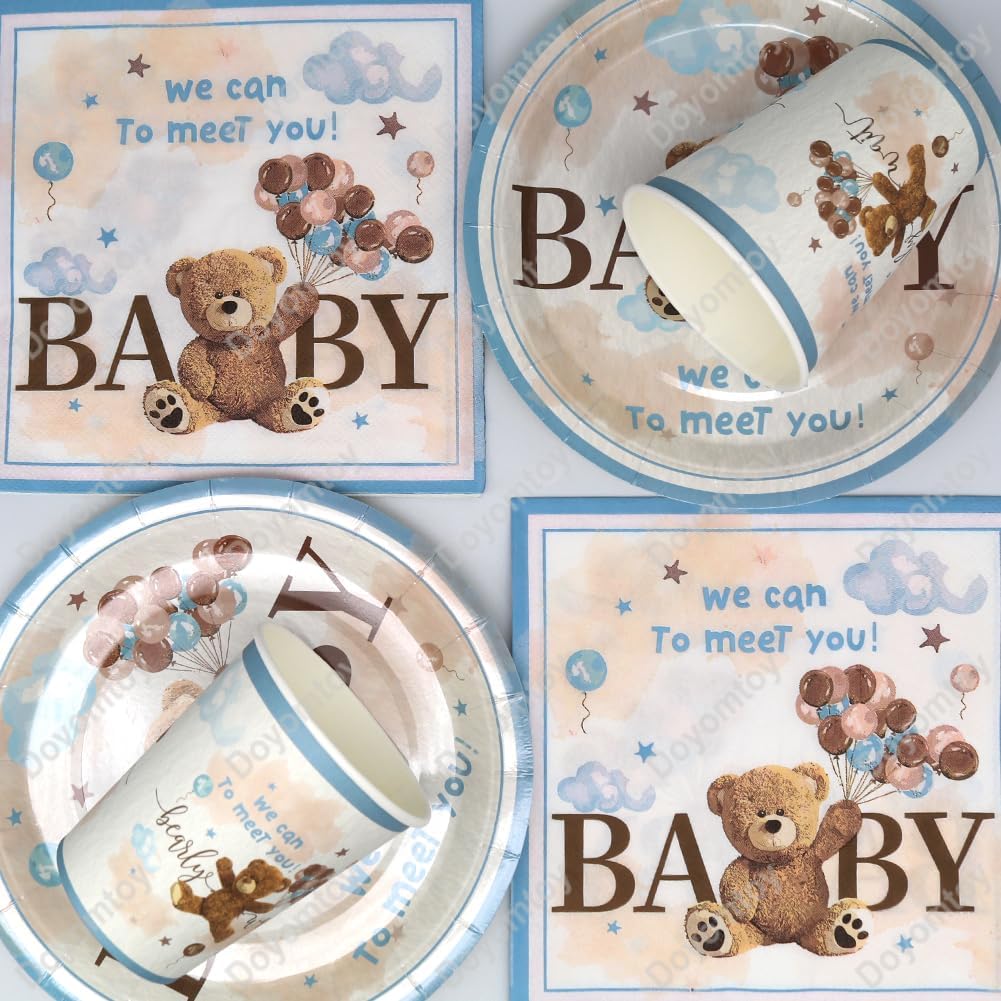 Doyomtoy Plüschbär Partygeschirr, 61 Stück Bärchen Geburtstag Deko Baby Geburtstag Bärs Tassen Servi