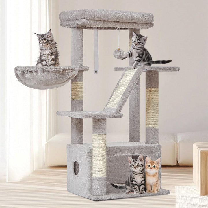 Taoqimiao Kratzbaum, 98cm katzenbaum Stabil KatzenKratzbaum Cat Tree mit Katzenhaus, Korb, 4 Kratzsä
