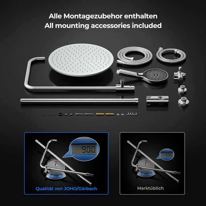 JOHO Edelstahl Duschsystem ohne Armatur, Regendusche Duschset Wassersparend mit Kopfbrause 30 cm Sch