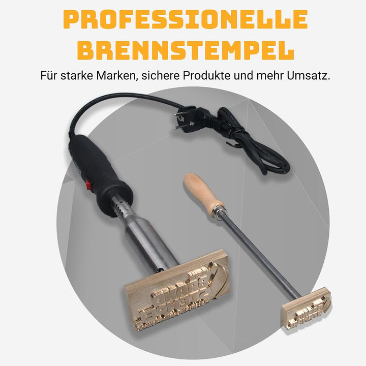 elektrischer Brandstempel mit deinem Schriftzug im Motiv "Säge" für Holz, Leder, Pappe - personalisi