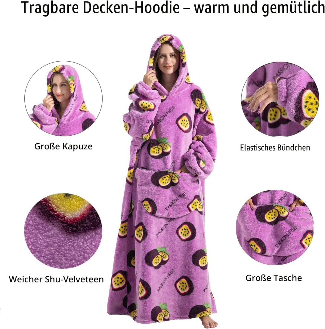 Verlängert Übergrosse Hoodie Decke,Decken Hoodie Damen mit Tasche und Kapuze,Superweiche und Warme K