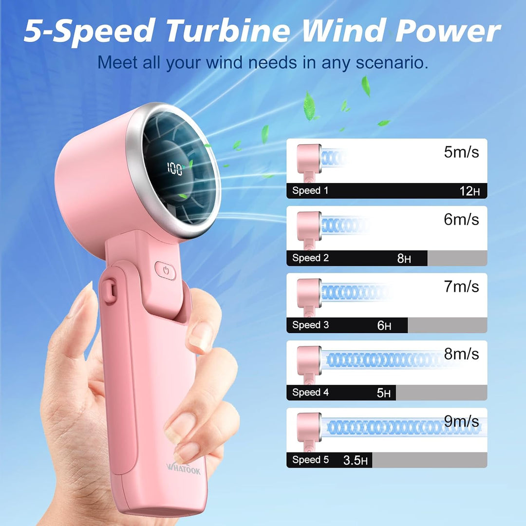 WHATOOK Mini Handventilator：3-in-1 Handventilator Rosa Pink, Pink