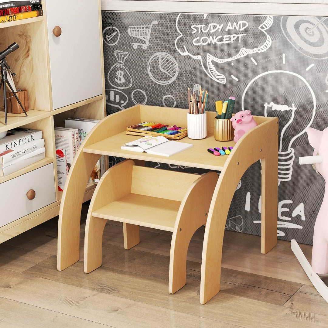 LIFEZEAL Kindertisch Set Holz, Kleiner Schreibtisch mit Stuhl für Kinder, Multifunktionaler Kinderle