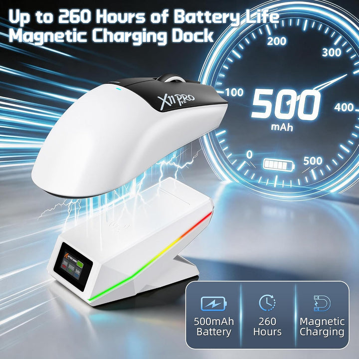 ATTACK SHARK X11 PRO V2 Kabellose Gaming Maus mit TFT Dock, Schwarz Weiss A, Schwarz Weiss A