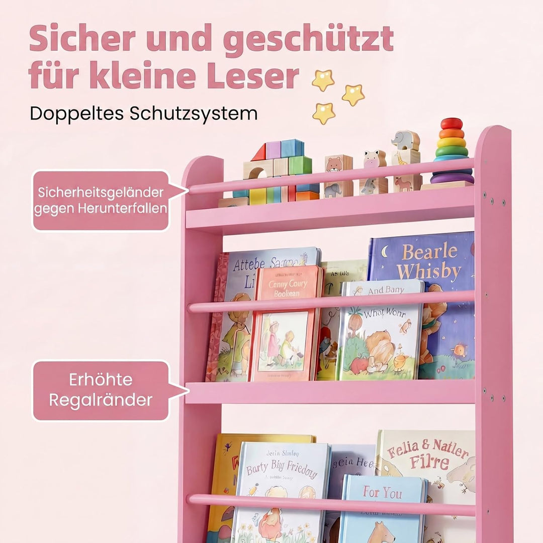 RELAX4LIFE Bücherregal Kinder, Kinderregal Wand mit 4 Fächern, platzsparendes Wandregal, Montessori
