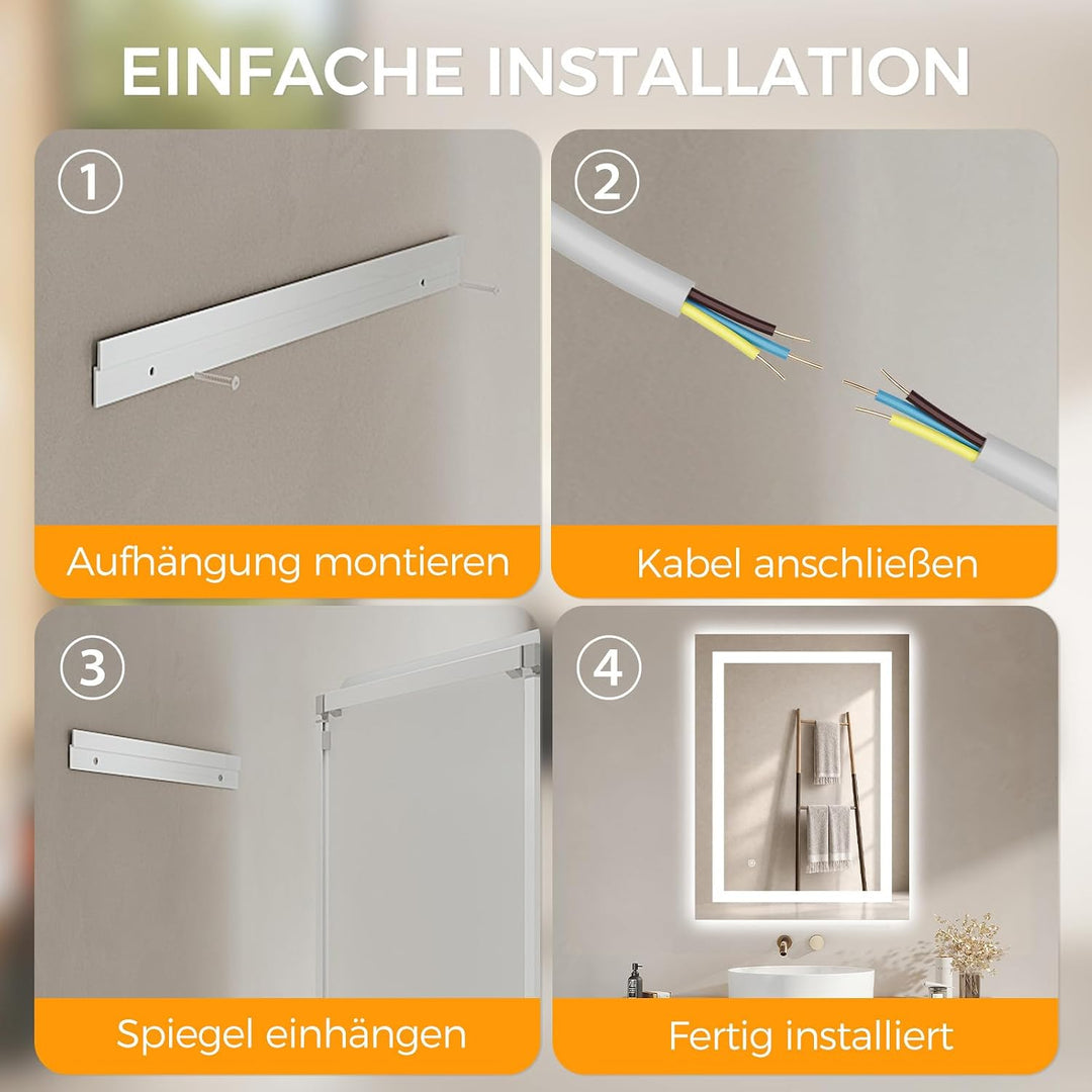 IMPTS Badspiegel mit Beleuchtung 80x60cm LED Spiegel Bad Dimmbar Serie D, Dimmbar 80L x 60B cm, Seri