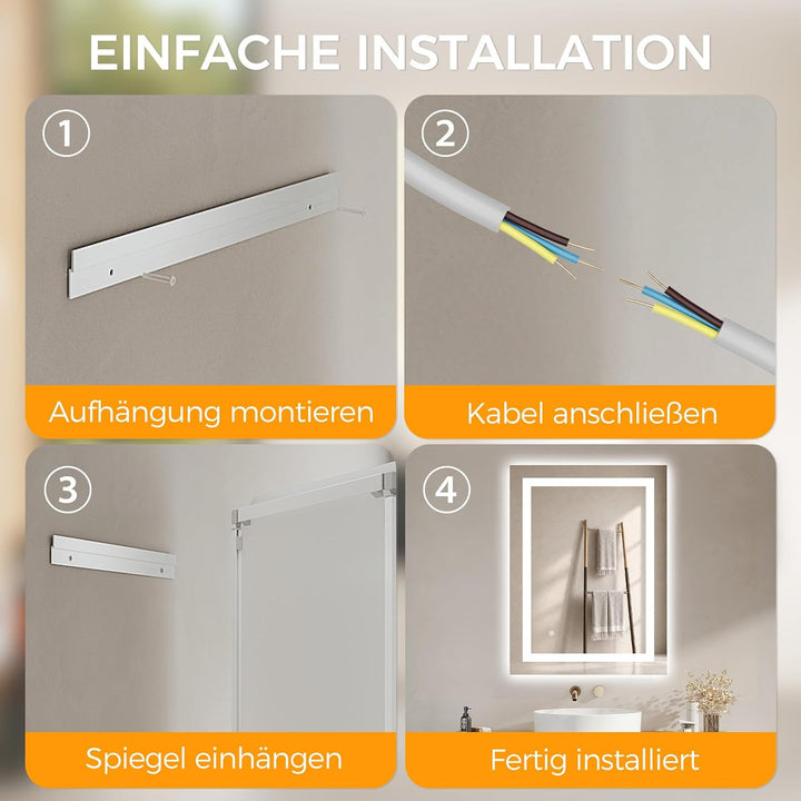 IMPTS Badspiegel mit Beleuchtung 80x60cm LED Spiegel Bad Dimmbar Serie D, Dimmbar 80L x 60B cm, Seri