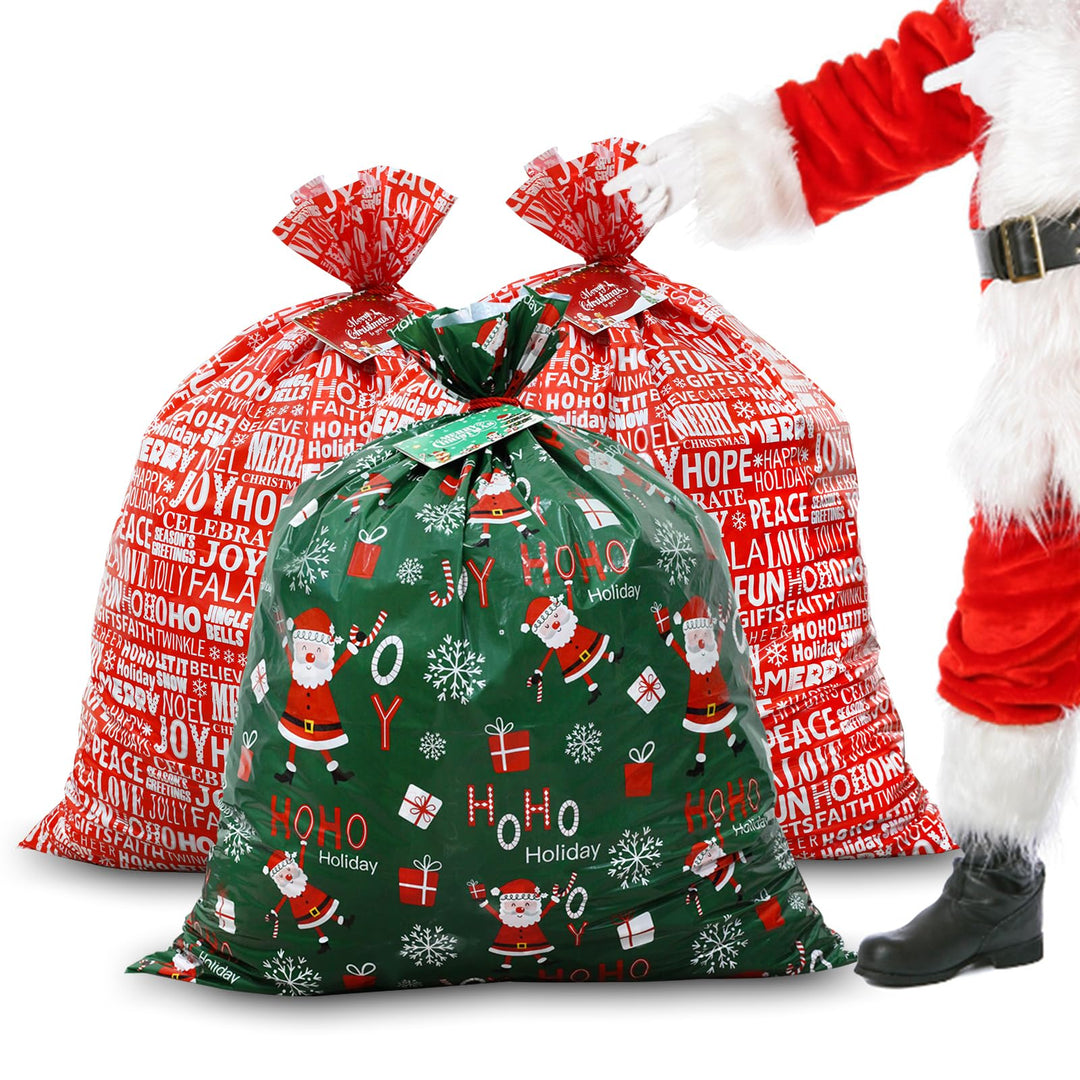 ROSAUI Weihnachtstüten gross, 3 Stück Geschenktüten Weihnachten mit Karten, grosser 90cmx112cm, Weih