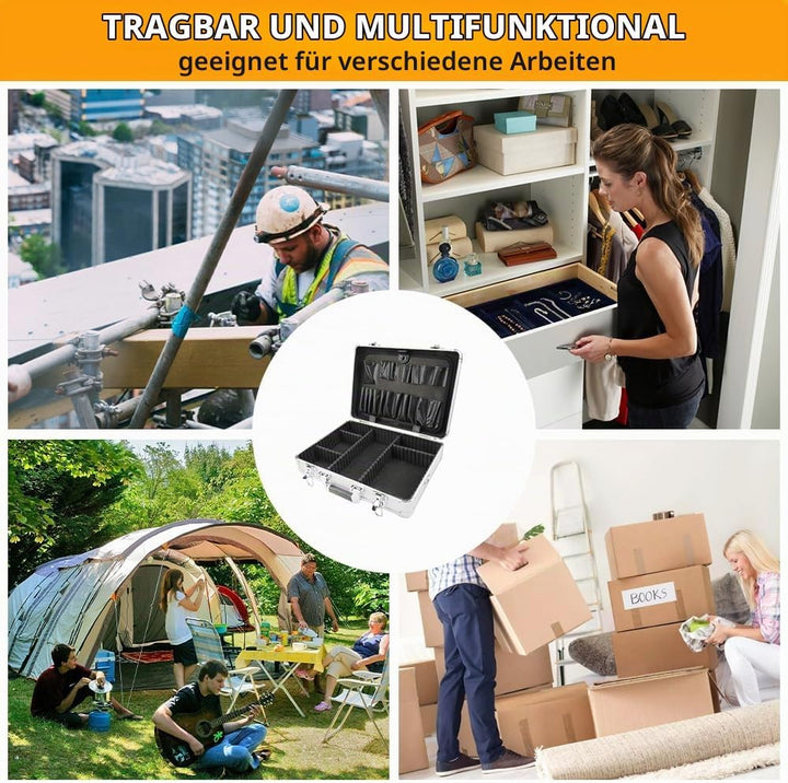 Hoteche Aluminium Werkzeugkoffer 42.5 * 30.5 * 12.5cm mit 2 Langen und 3 Kurzen Trennwänden, Werkzeu