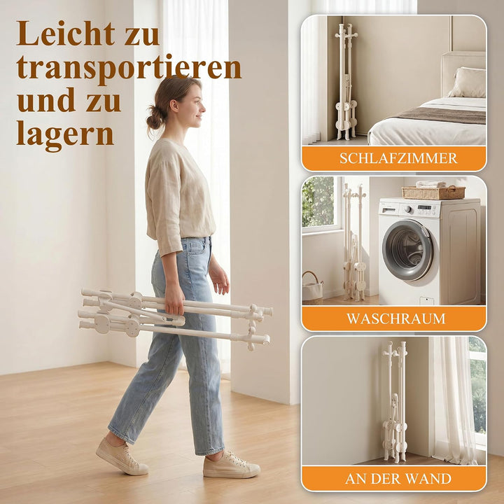 Kleiderstange, Faltbares Kleiderständer mit 3 Höhen Einstellbar Cremeweiss 1.4m, Cremeweiss 1.4m