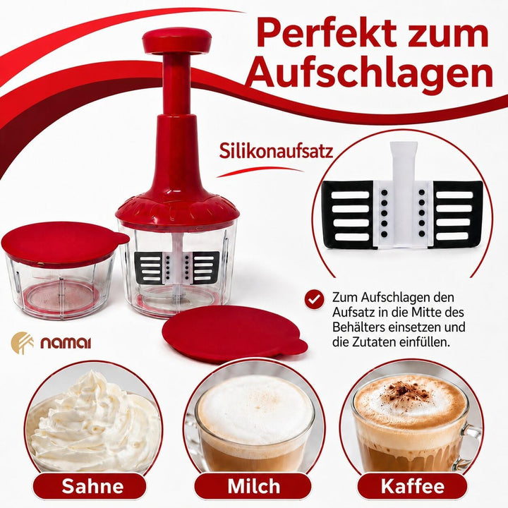 NAMAI – Zwiebelhacker Mit 5 Klingen, 2 Behältern und Mixer