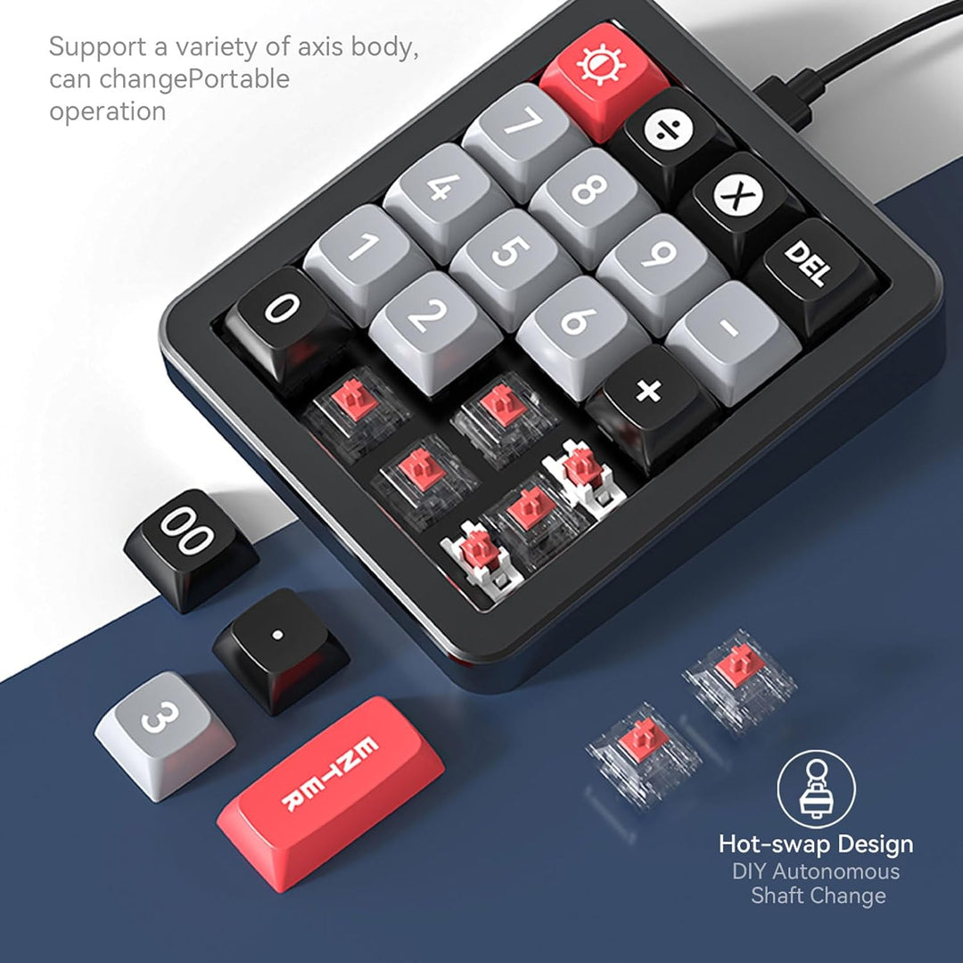 Mechanischer Numpad mit 19 Programmierbaren Knopfs, 12 RGB -Backlits Typ C Kabelnummernpad, Red Swit