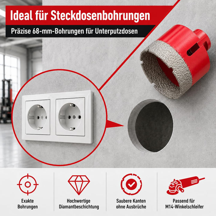 M14 Diamant Fliesenbohrer 68mm mit 15mm Segmenthöhe Ø 68mm, Ø 68mm