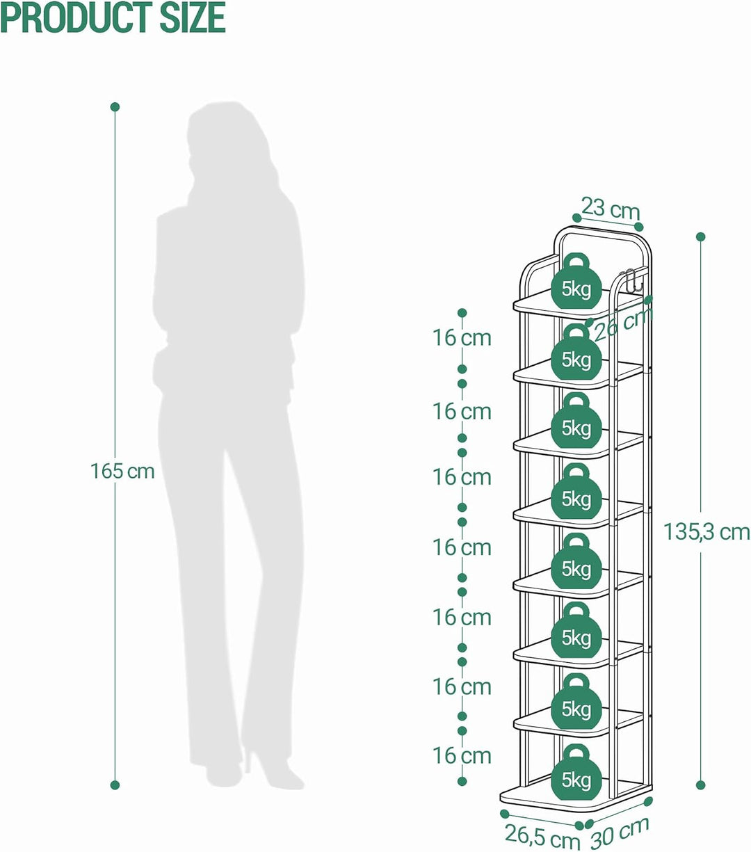 Hzuaneri Vertikales Schuhregal, 8-Stöckige Schuhregale, Schuhturm für kleine Räume, freistehend, Ver