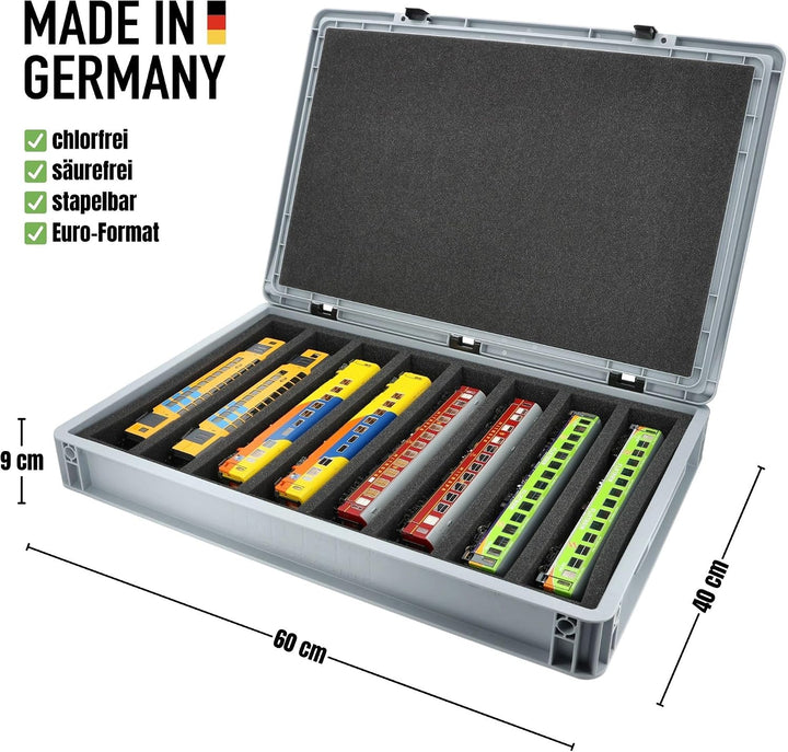 Feldherr Eurobox 60 x 40 cm Set für Modelleisenbahnen - Spur H0-8 Fächer - Schaumstoffeinlage für li