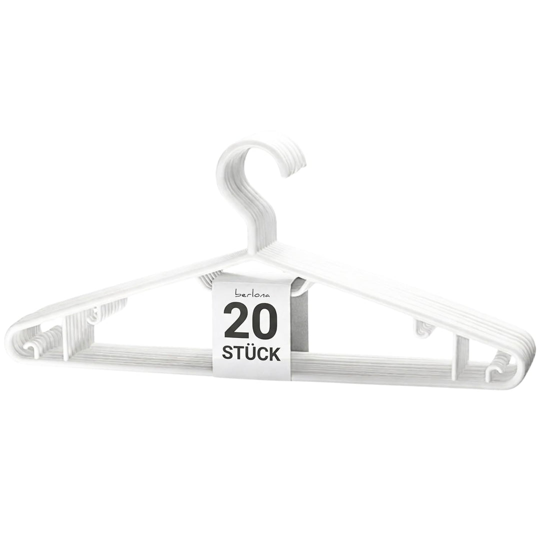 Kleiderbügel 20 Stück, Klassische Bügel mit Seitenhaken - Weiss Weiss Basic 20er Set, Weiss Basic 20