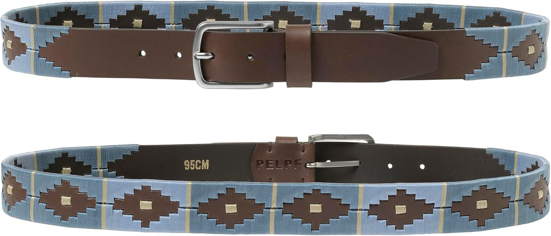 PELPE Argentinischer Ledergürtel mit passender Schnur und Lederarmband. Auf Leder gestickter Gürtel