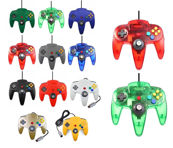 2 Controller Für Nintendo 64 N64 Farbe nach Wahl Kabelgebunden Gamepad Joypad (Rot/Grün Transparent)