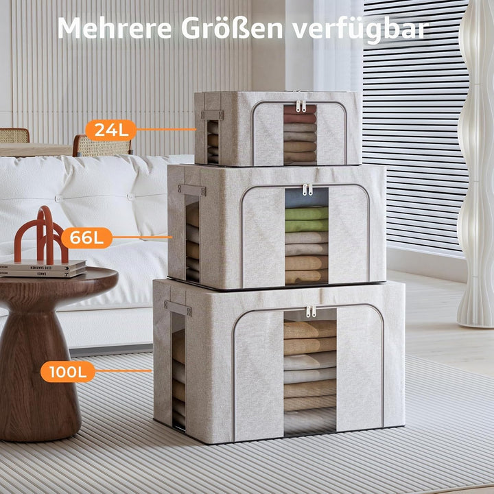 3 Stück Feste Aufbewahrungstasche, 66L Kleideraufbewahrung Box Mit Metallrahmen, Stapelbare Faltbare