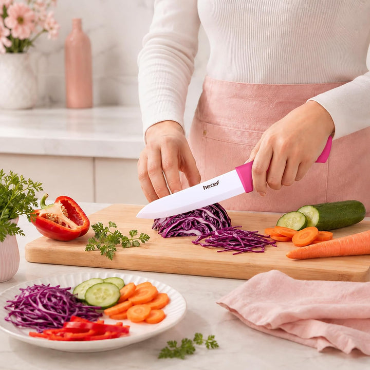hecef Keramikmesser Set 3-teilig Rosa, Küchenmesser Set mit Schutzscheide, Rosa