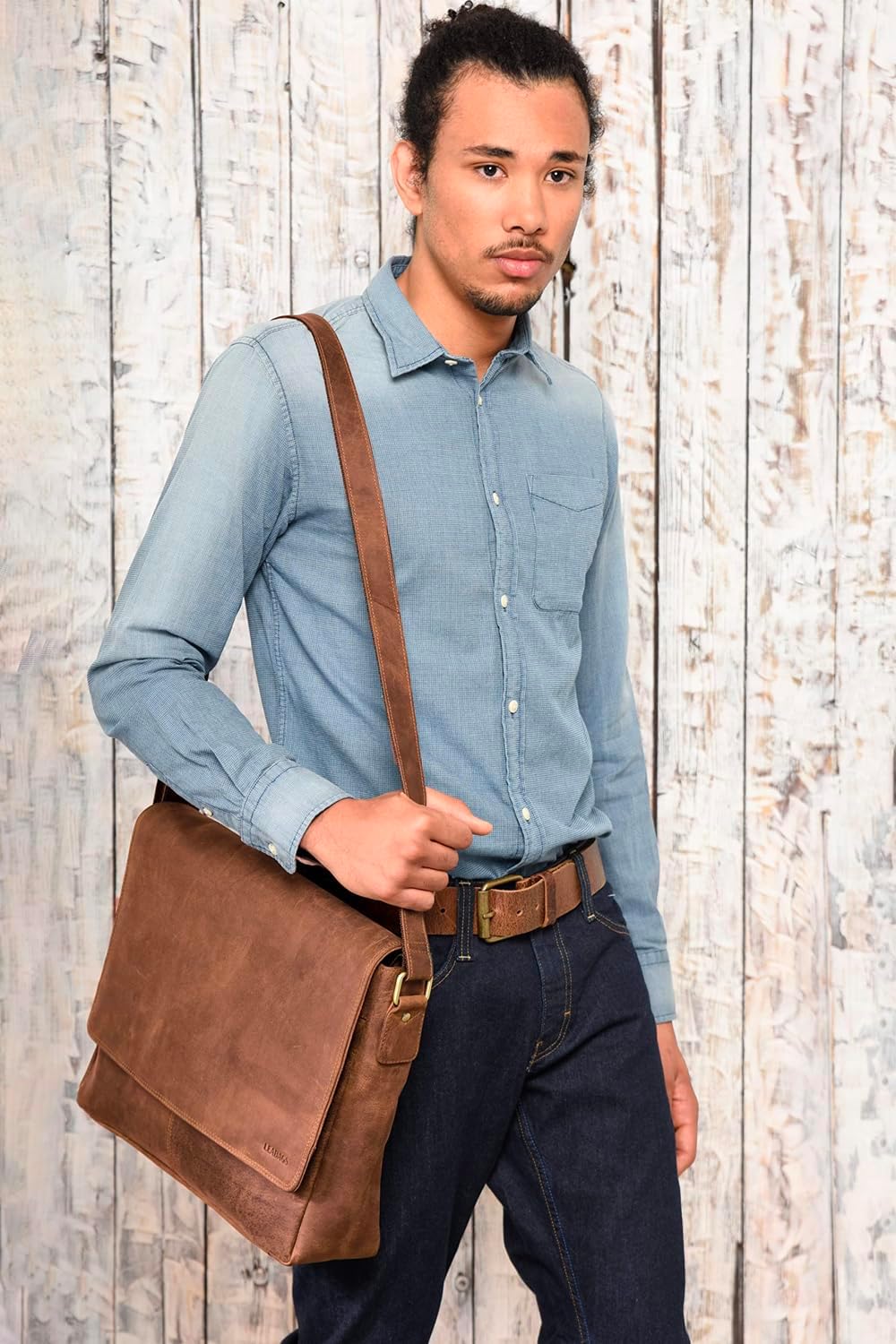 LEABAGS Oxford Laptoptasche Leder 15 Zoll Herren Damen Echtleder 38x10x31 cm Brown Fox, 38x10x31 cm