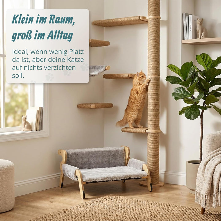 Relaxdays Katzenbett flauschig, erhöhter Katzenhängesessel, grau/Natur, grau