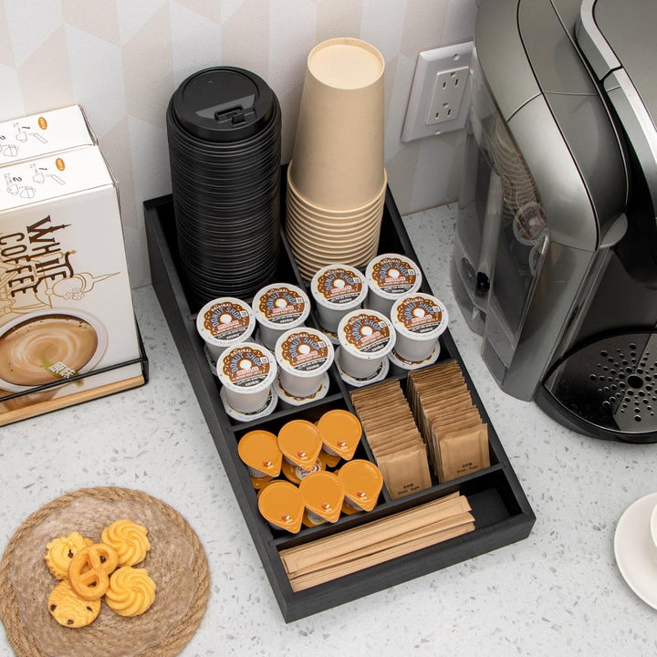 ANBOXIT Kaffee Organizer, Holz Kaffeestation Zubehör Organizer für kaffeeecke, Kaffee Gewürz Tablett